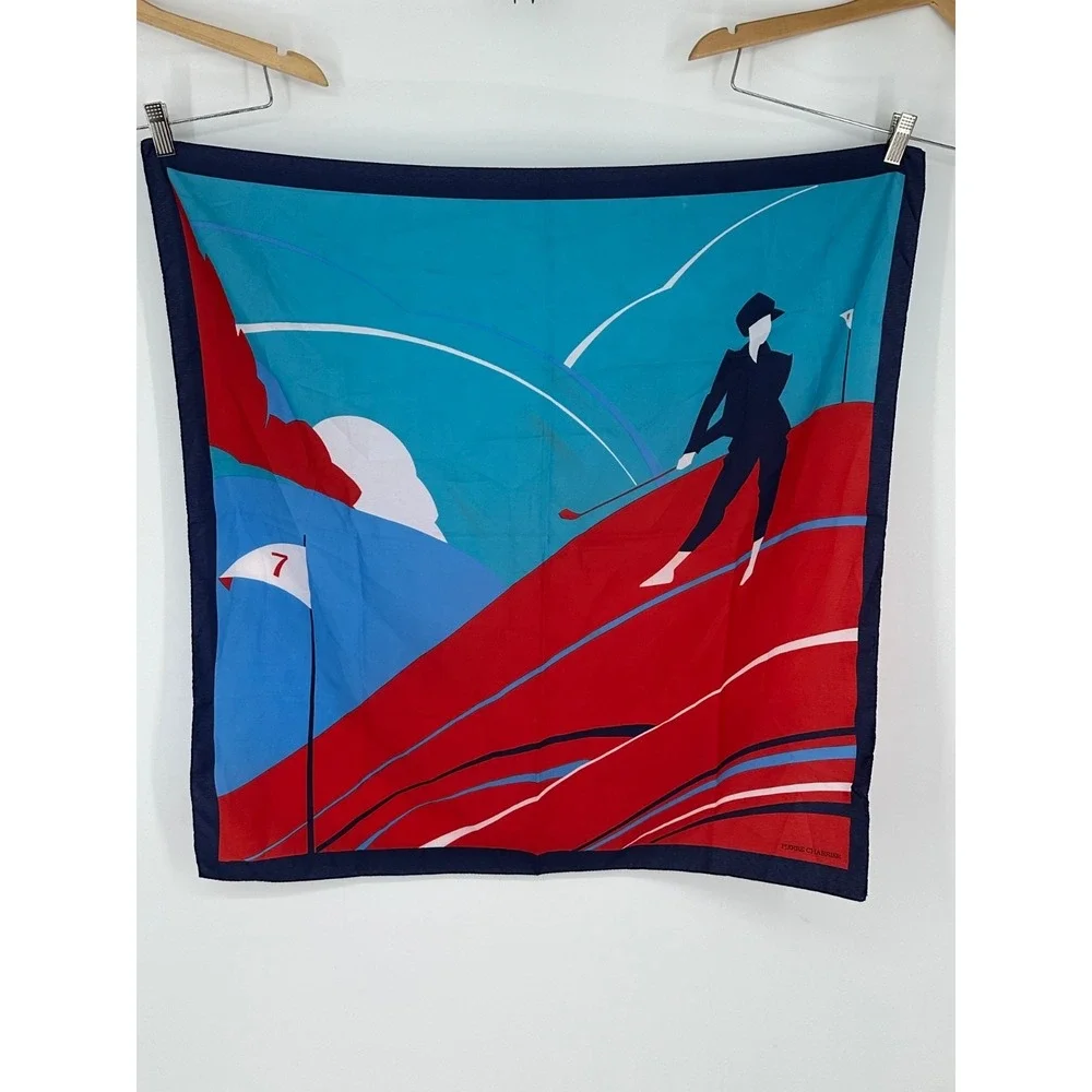 Vintage Pierre Charrier Women's Multicolor Golf Theme 30x30 Square Scarf S2
